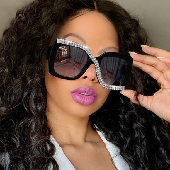 Square Oversized Rhinestone Sunglasses - Picture 1 of 7